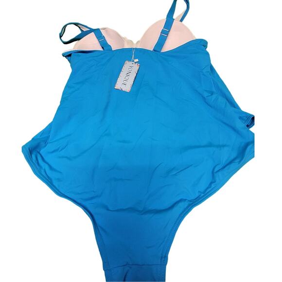 Yonique Plus Size, One Piece Tummy Control, Ruffles, Blue 18W (18 Plus) - Picture 3 of 7